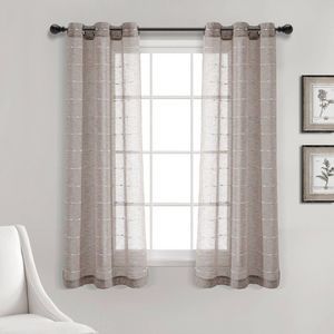 Set of 2 (63"x38") Farmhouse Textured Grommet Sheer Window Curtain Panels B